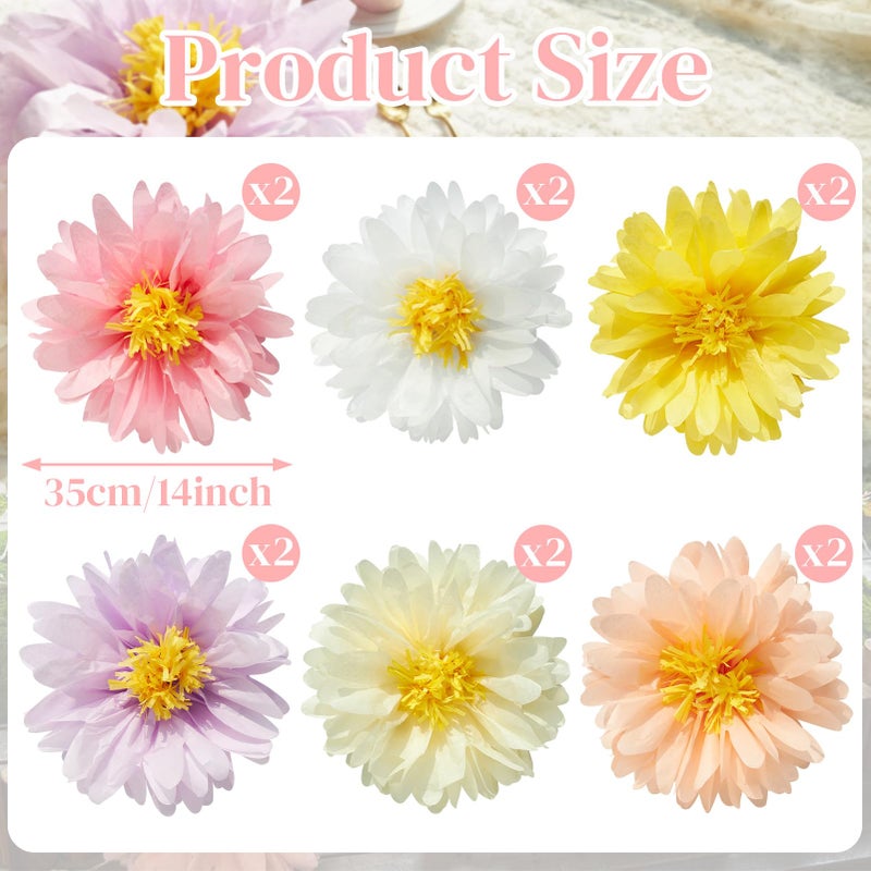 Easy Joy 12PCS Colorful Daisy Tissue Paper Pom Poms Daisy Themed Party Decoration Multicolored Flowers Decorations Daisy Hanging Deco for 1st Birthday Baby Shower Wedding Wall Classroom - Image 2